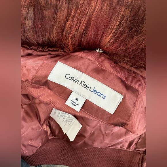Bomber jacket Red Satin Fur collared M Calvin Klein Jeans - Picture 3 of 12